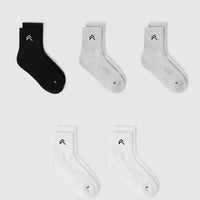Mid Crew Socks 5 Pack | Grey/White/Black