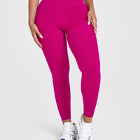 Effortless Seamless Leggings with White Logo | Fuchsia