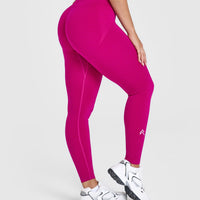 Effortless Seamless Leggings with White Logo | Fuchsia
