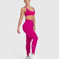 Effortless Seamless Leggings with White Logo | Fuchsia