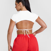 Vintage Open Back Crop T-Shirt with Graphic | White