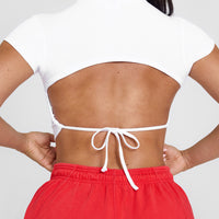 Vintage Open Back Crop T-Shirt with Graphic | White