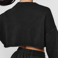 Raw Lounge Crop Sweatshirt with Graphic | Washed Black