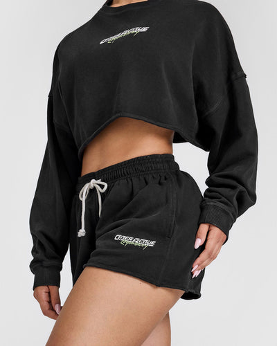 Raw Lounge Oversized Shorts with Graphic | Washed Black