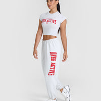 Lightweight Joggers with Red Graphic | Light Grey Marl
