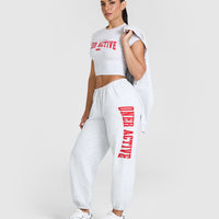 Lightweight Joggers with Red Graphic | Light Grey Marl