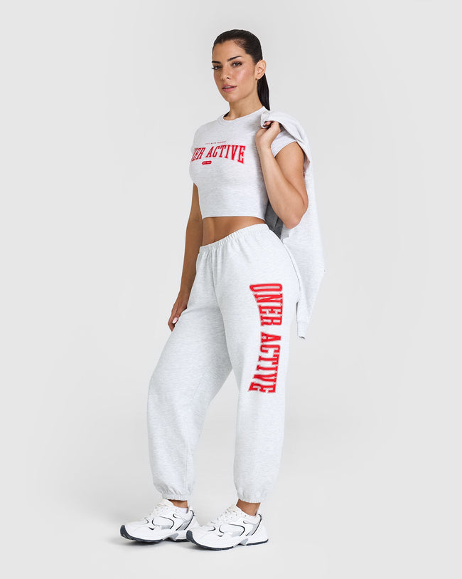 Lightweight Joggers with Red Graphic | Light Grey Marl
