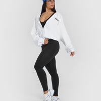 Raw Lounge Oversized Zip Through Hoodie with Graphic | White