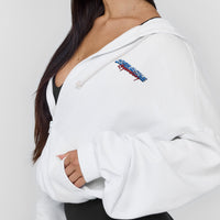 Raw Lounge Oversized Zip Through Hoodie with Graphic | White