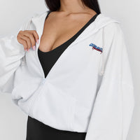 Raw Lounge Oversized Zip Through Hoodie with Graphic | White