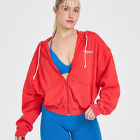 Raw Lounge Oversized Zip Through Hoodie with Graphic | Muscle Mommy Red