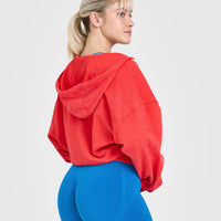 Raw Lounge Oversized Zip Through Hoodie with Graphic | Muscle Mommy Red