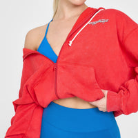 Raw Lounge Oversized Zip Through Hoodie with Graphic | Muscle Mommy Red
