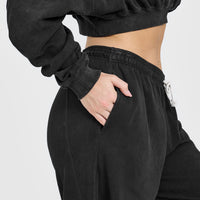 Raw Lounge Wide Leg Joggers with Graphic | Washed Black
