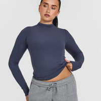 Mellowâ„¢ Rib Mock Neck Long Sleeve Top | True Blue