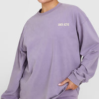 Oversized Graphic Washed Long Sleeve Top | Soft Purple