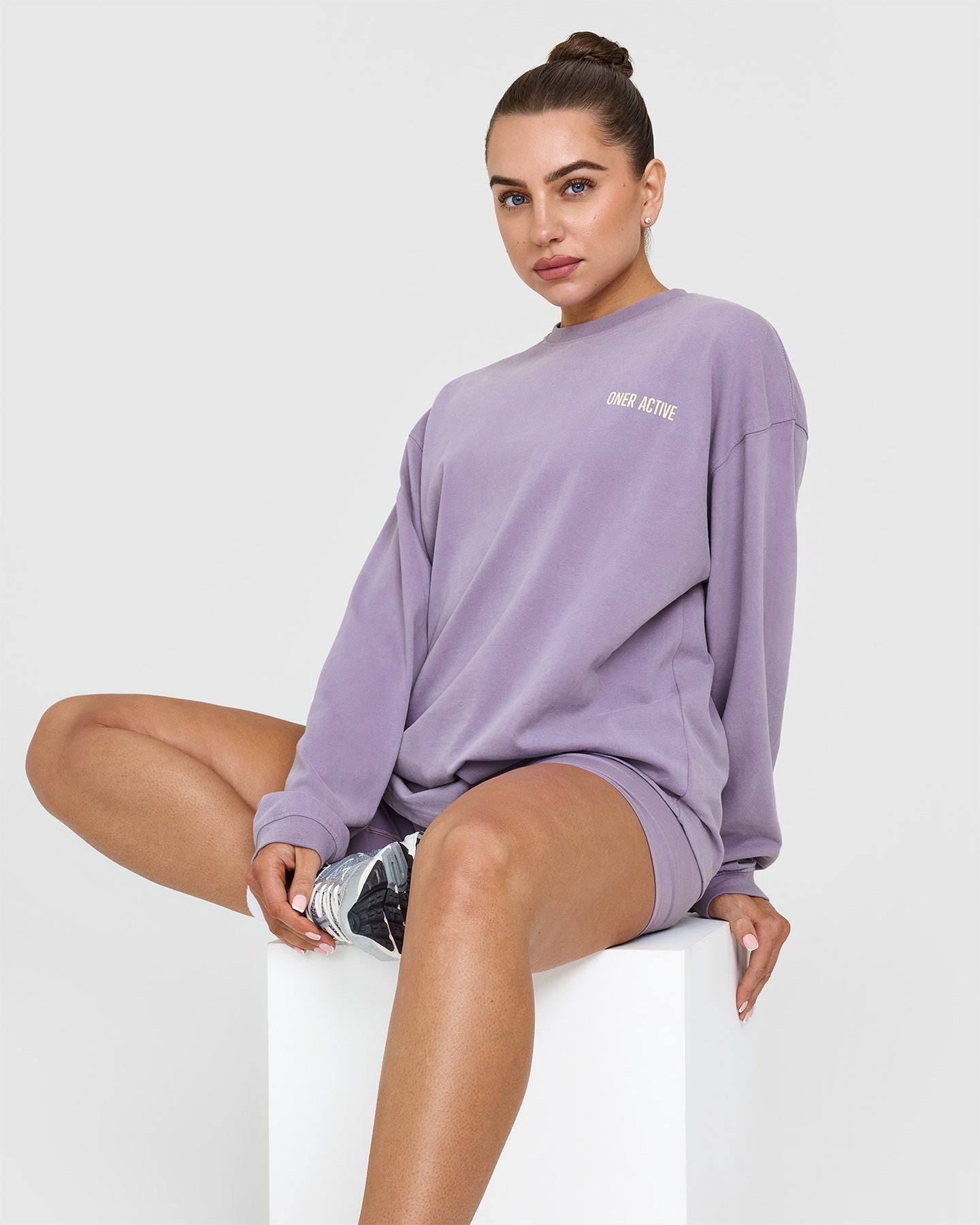 Oversized Graphic Washed Long Sleeve Top | Soft Purple