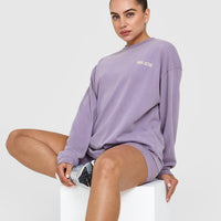 Oversized Graphic Washed Long Sleeve Top | Soft Purple