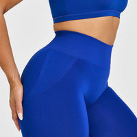Effortless Seamless Leggings with White Logo | Strong Blue