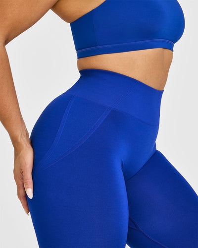 Effortless Seamless Leggings with White Logo | Strong Blue