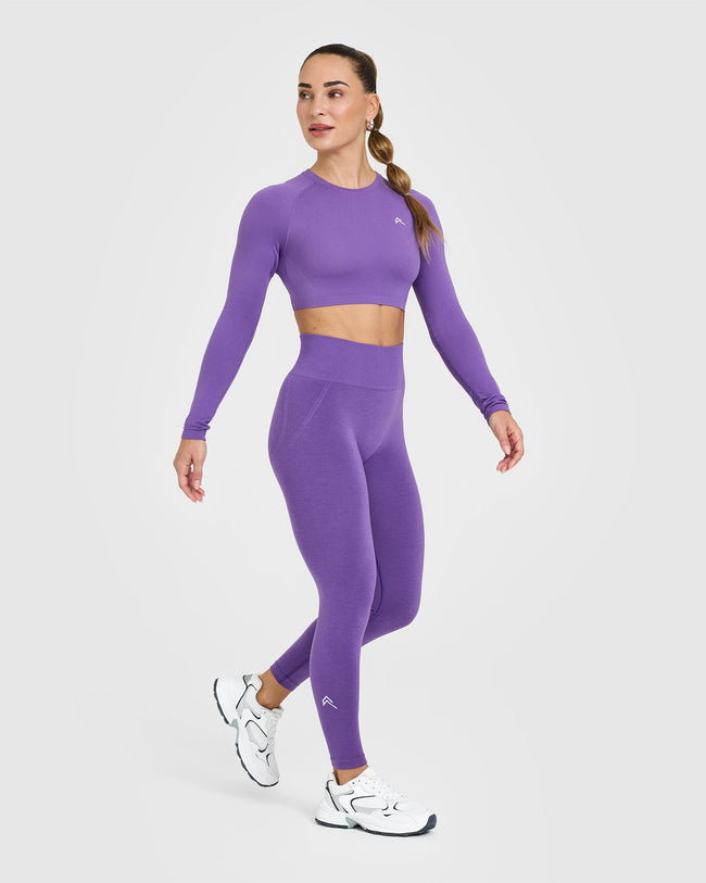 Effortless Seamless Leggings with White Logo | Iris Purple