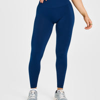 Effortless Seamless Leggings with White Logo | Midnight