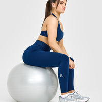 Effortless Seamless Leggings with White Logo | Midnight