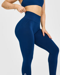 Effortless Seamless Leggings with White Logo | Midnight