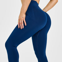 Effortless Seamless Leggings with White Logo | Midnight