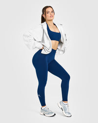 Effortless Seamless Leggings with White Logo | Midnight