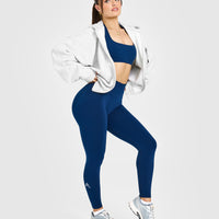 Effortless Seamless Leggings with White Logo | Midnight