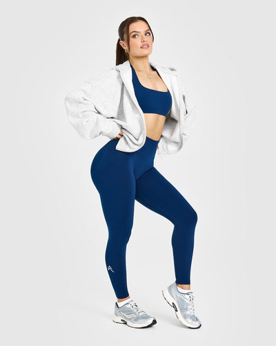 Effortless Seamless Leggings with White Logo | Midnight