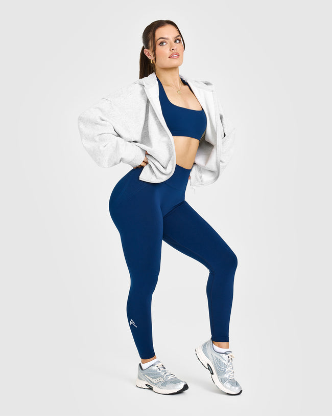 Effortless Seamless Leggings with White Logo | Midnight