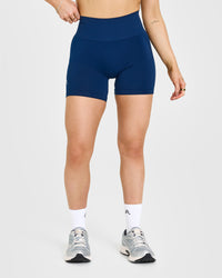 Effortless Seamless Shorts with White Logo | Midnight