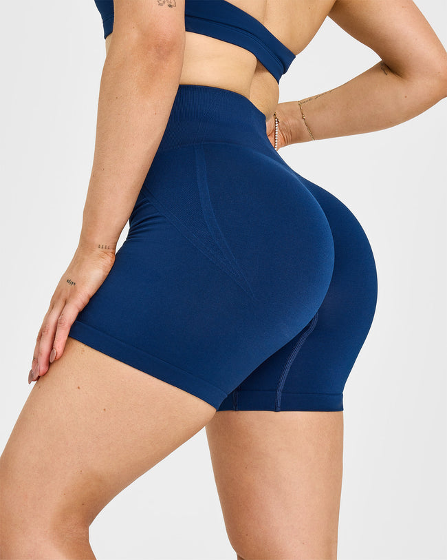 Effortless Seamless Shorts with White Logo | Midnight