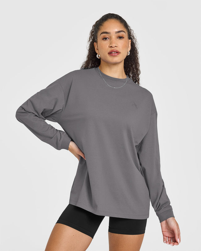 Classic Oversized Lightweight Long Sleeve Top | Ash Grey