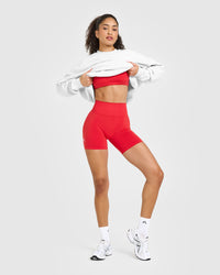 Effortless Seamless Shorts with White Logo | Muscle Mommy Red