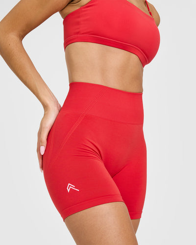 Effortless Seamless Shorts with White Logo | Muscle Mommy Red