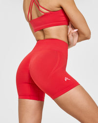 Effortless Seamless Shorts with White Logo | Muscle Mommy Red