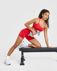 Effortless Seamless Shorts with White Logo | Muscle Mommy Red