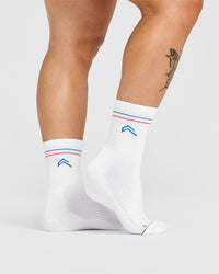 Icon Crew Socks 1 Pack | White/Sweet Red/Oasis Blue