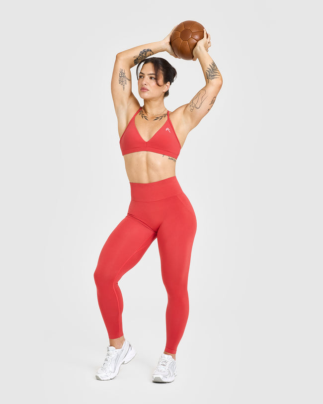 Effortless Seamless Leggings with White Logo | Sweet Red