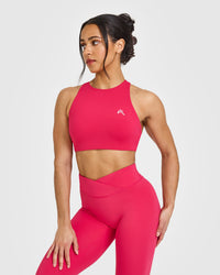 EasyLift™ High Neck Sports Bra with White Logo | Berry Bloom