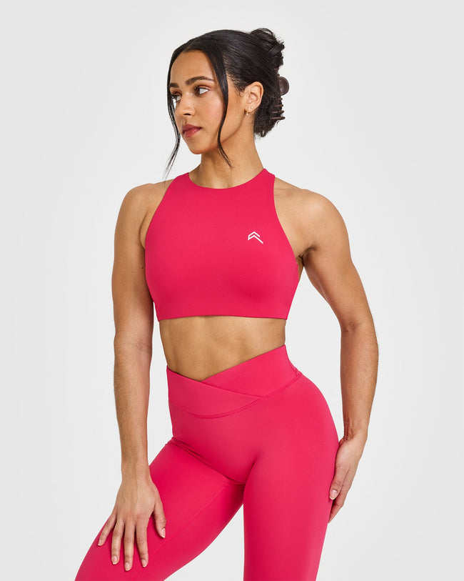 EasyLift™ High Neck Sports Bra with White Logo | Berry Bloom