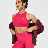 EasyLift™ High Neck Sports Bra with White Logo | Berry Bloom