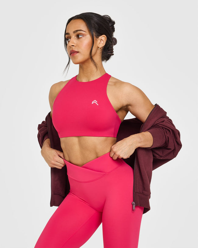 EasyLift™ High Neck Sports Bra with White Logo | Berry Bloom