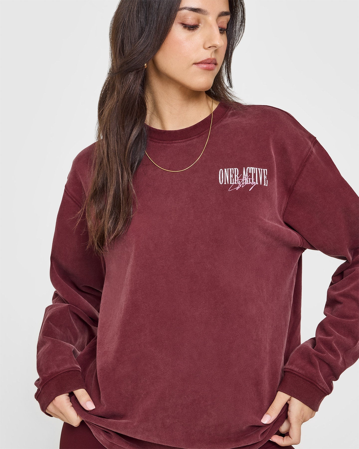 Oner Graphic Washed Long Sleeve Top | Rosewood