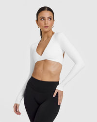 Unified Twist Front Long Sleeve Crop Top | White