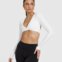 Unified Twist Front Long Sleeve Crop Top | White