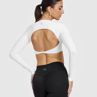 Unified Twist Front Long Sleeve Crop Top | White
